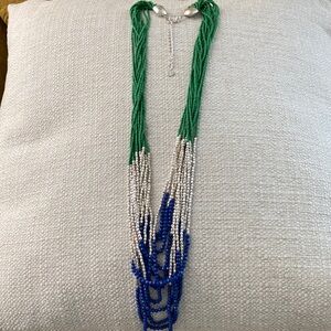 Talbot’s Long Silver, Green and Blue Beaded Necklace